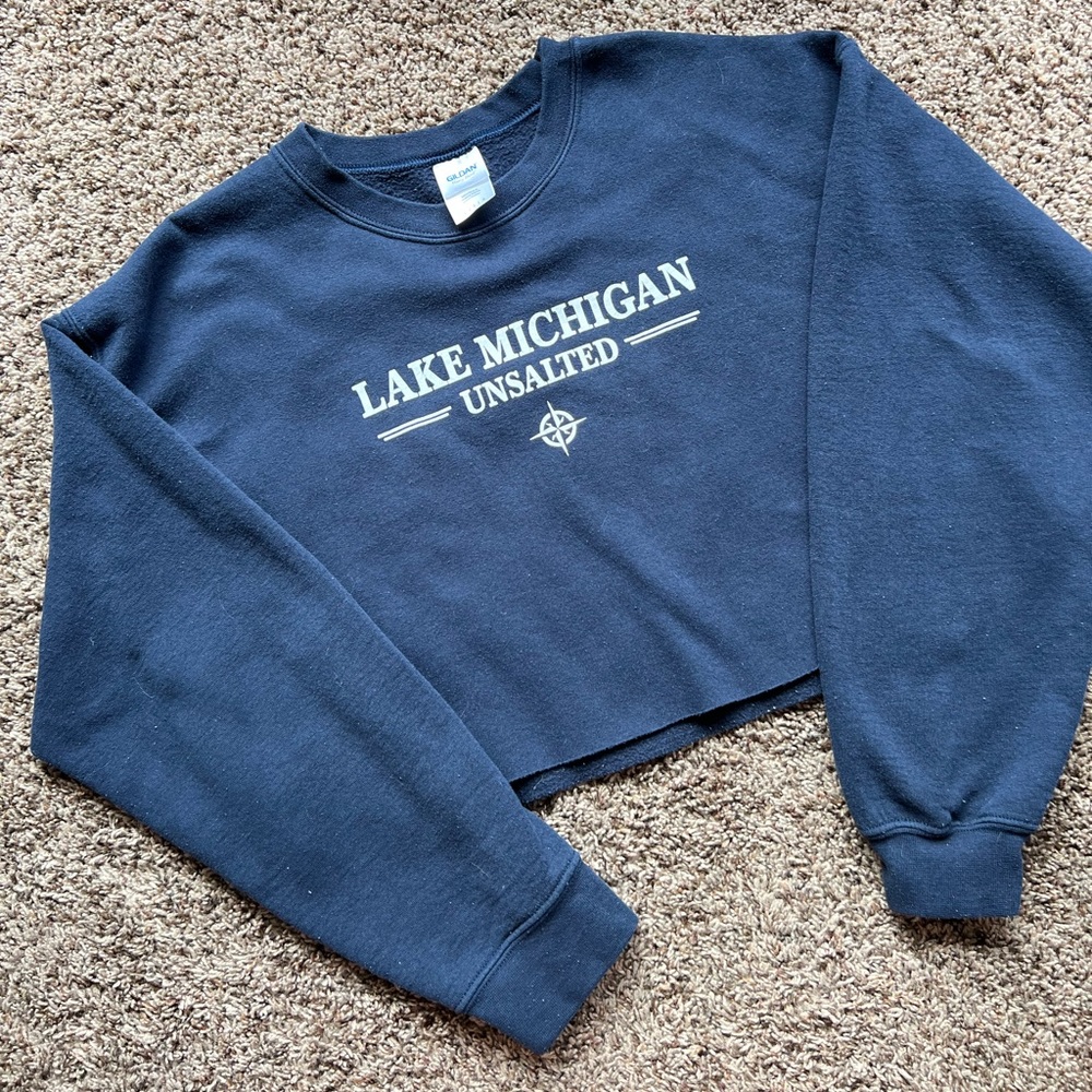 Navy Blue Lake Michigan Unsalted Crewneck Cropped